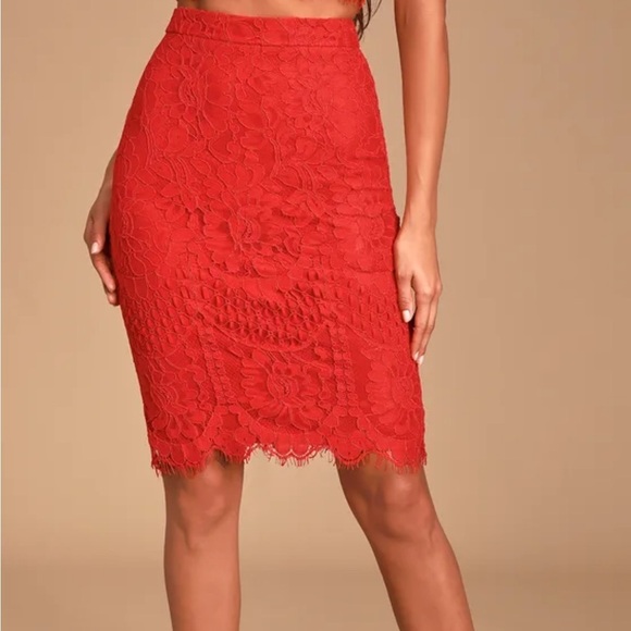 Lulus Womens Red Allis Lace Pencil Skirt Size Medium - Picture 1 of 6